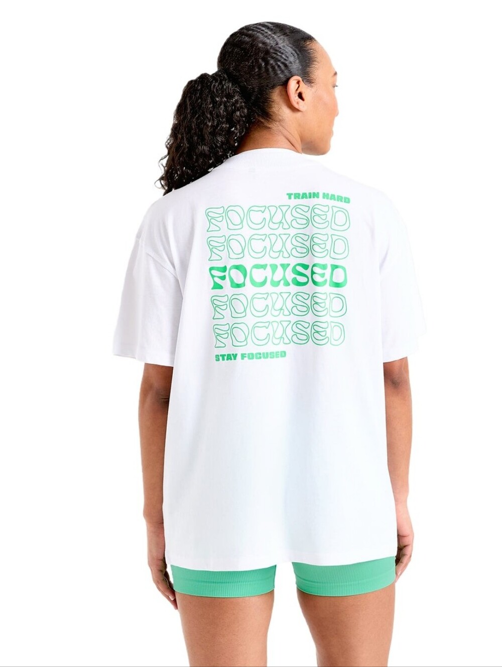 💚 AYBL Focused Wavy Oversized Tee (White/Green, Medium, NWT)